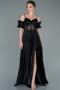 Длинное Атласное Вечернее Платье Черный ABU2417