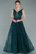 Длинное Вечернее Платье Изумрудно-зеленый ABU2418