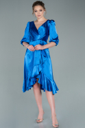 Миди Атласное Пригласительное Платье Ярко-синий ABK1409