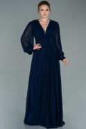 Длинное Шифоновое Вечернее Платье Темно-синий ABU1651