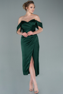 Миди Атласное Пригласительное Платье Изумрудно-зеленый ABK1404
