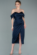 Миди Атласное Пригласительное Платье Темно-синий ABK1404