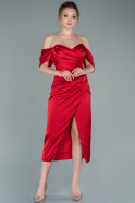 Миди Атласное Пригласительное Платье красный ABK1404