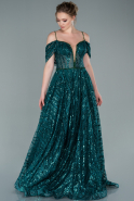 Длинное Вечернее Платье Изумрудно-зеленый ABU2337