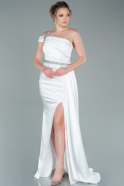 Длинное Атласное Вечернее Платье Белый ABU2363