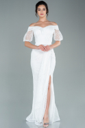 Длинное Вечернее Платье Из Кружева Белый ABU2427