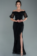 Длинное Вечернее Платье Из Кружева Черный ABU2427