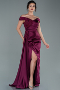 Длинное Атласное Вечернее Платье Сливовый ABU2428