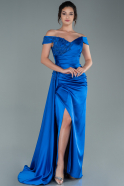 Длинное Атласное Вечернее Платье Ярко-синий ABU2428
