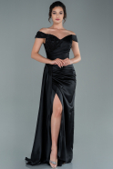 Длинное Атласное Вечернее Платье Черный ABU2428