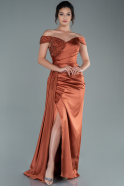 Длинное Атласное Вечернее Платье Цвет корицы ABU2428