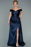 Большое Атласное Платье Темно-синий ABU2370