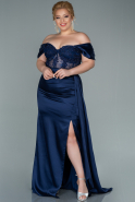 Большое Атласное Платье Темно-синий ABU2371