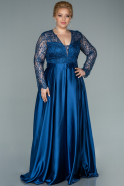 Большое Атласное Платье Темно-синий ABU2439