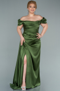 Большое Атласное Платье Темно-зеленый ABU1626