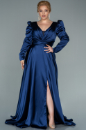 Длинное Атласное Вечернее Платье Темно-синий ABU2440