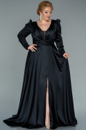 Длинное Атласное Вечернее Платье Черный ABU2440