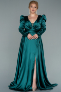 Длинное Атласное Вечернее Платье Изумрудно-зеленый ABU2440