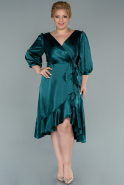 Миди Вечернее Платье Из Сатина Для Полных Изумрудно-зеленый ABK1410