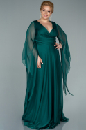 Длинное Шифоновое Вечернее Платье Изумрудно-зеленый ABU2246