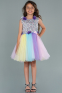 Короткое Девичье Платье Фиолетово-золотистый ABK1435