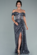 Длинное Чешуйчатое Вечернее Платье Антрацитовый ABU2503