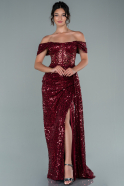 Длинное Чешуйчатое Вечернее Платье Бордовый ABU2144