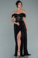 Длинное Чешуйчатое Вечернее Платье Черный ABU2144