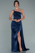 Длинное Атласное Выпускное Платье Темно-синий ABU2462