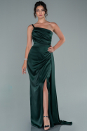 Длинное Атласное Выпускное Платье Изумрудно-зеленый ABU2462