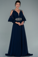 Длинное Шифоновое Вечернее Платье Темно-синий ABU2432
