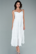 Миди Вечернее Платье С Кружевами Белый ABK1446