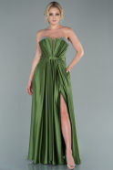 Длинное Атласное Вечернее Платье Темно-зеленый ABU2302