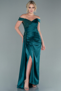 Длинное Атласное Вечернее Платье Изумрудно-зеленый ABU2428