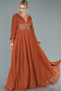 Длинное Шифоновое Вечернее Платье Цвет корицы ABU2183
