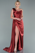 Длинное Атласное Выпускное Платье Цвет корицы ABU2173