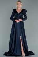 Длинное Атласное Вечернее Платье Темно-синий ABU2470