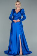 Длинное Атласное Вечернее Платье Ярко-синий ABU2470
