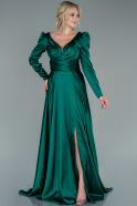 Длинное Атласное Вечернее Платье Изумрудно-зеленый ABU2470