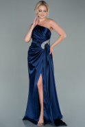 Длинное Атласное Вечернее Платье Темно-синий ABU2465