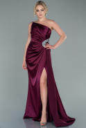 Длинное Атласное Вечернее Платье Вишневый ABU2465