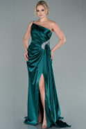 Длинное Атласное Вечернее Платье Изумрудно-зеленый ABU2465