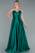 Длинное Атласное Вечернее Платье Изумрудно-зеленый ABU2360