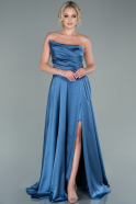 Длинное Атласное Выпускное Платье Индиго ABU2474