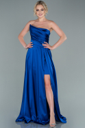 Длинное Атласное Выпускное Платье Ярко-синий ABU2474