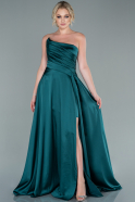 Длинное Атласное Выпускное Платье Изумрудно-зеленый ABU2474
