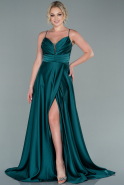 Длинное Атласное Выпускное Платье Изумрудно-зеленый ABU2476