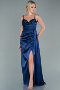 Длинное Атласное Вечернее Платье Темно-синий ABU2477