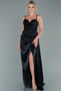 Длинное Атласное Вечернее Платье Черный ABU2477