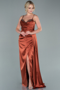 Длинное Атласное Вечернее Платье Цвет корицы ABU2477
